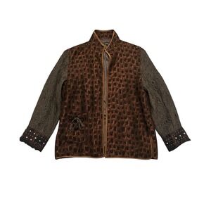 Exotic Jacket Brown Bronze Vtg Jacquard Brocade Kimono Statement Chic Unique M